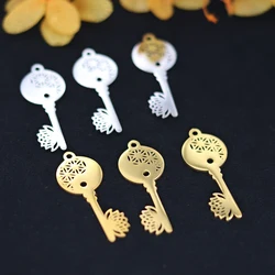 3pcs Charms Yin Yang Key With Lotus Flower Pendant For Jewelry Making Supplies Stainless Steel Charms DIY Accessories Bulk