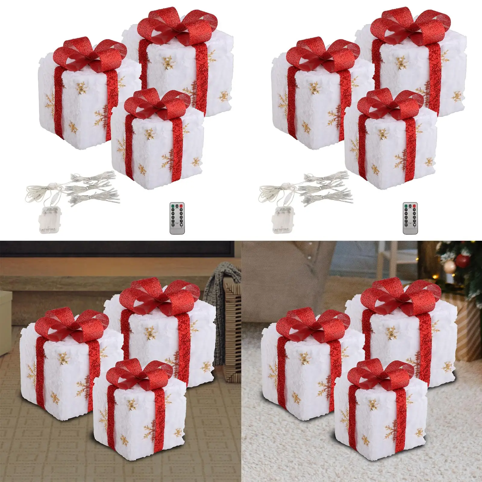 

3 шт. рождественские подарочные коробки с подсветкой и украшениями в виде банта, светящаяся подарочная коробка