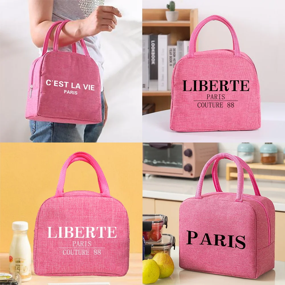 Lunch Bag for Women Insulated Tote Thermal Food for Picnic Outdoors Lunch Bags Lunch Box Keep Fresh Pouch Bento Text Print Bag