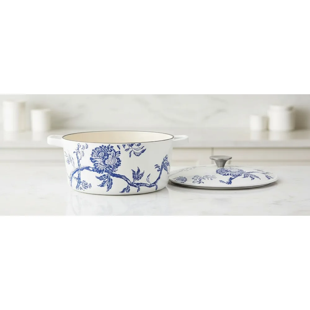 

5-каратная круглая кастрюля с крышкой, чугунная эмаль, плита, безопасная для семейной приготовления пищи