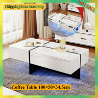 Comanlai Modern Coffee Table with 3 Drawers and LED Lights,High Gloss Table for Living Room,Unique Line Design,100x50x34.5cm
