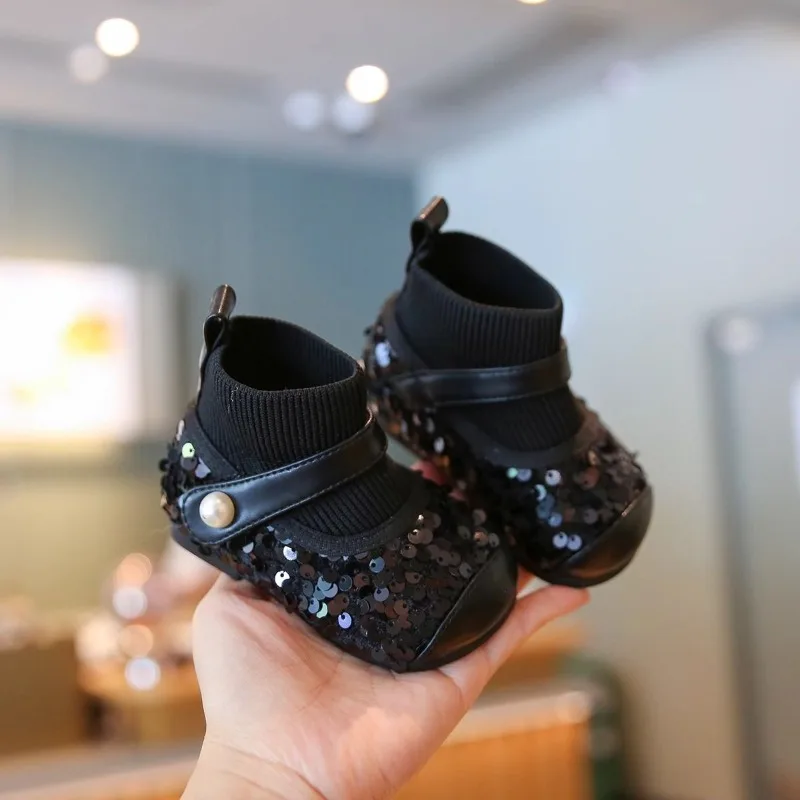 

Glitter Ankle Boots for Girls Walking Shoes with Sole First Birthday Dress Up Party Footwear Winter Infant Baby Single Boots​