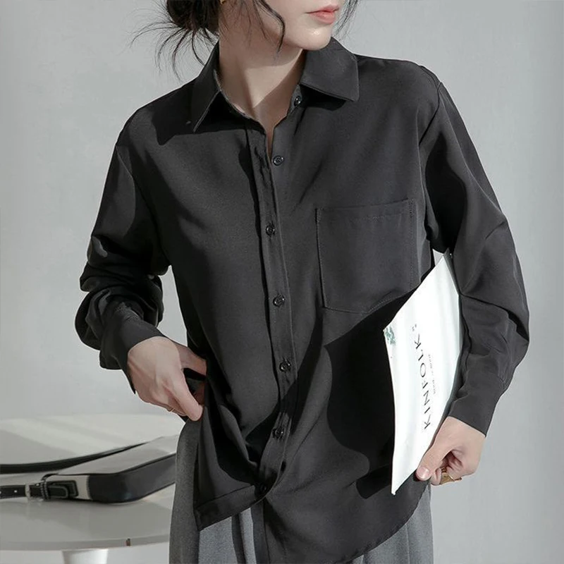 Autumn Woman's Shirt Chic Solid Color Temperament All-match Fashionable Basic Casual Korean Fashion Intellectual Generous Niche