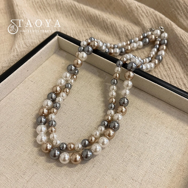 French Elegant Romantic Mixed Color Pearl Beaded Necklace 2024 Fashion Jewelry Sweet Accessories for Women's Collarbone Chain