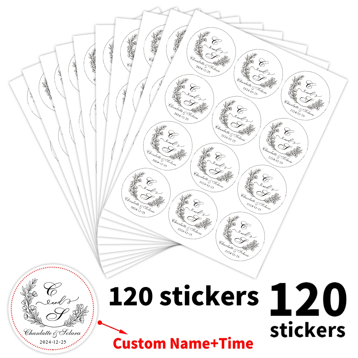 

10/20sheets-120pcs Custom Transparent Wedding Stickers,Personalized Name&Date Round Label For Wedding Favor,Gift Bag,Party Decor