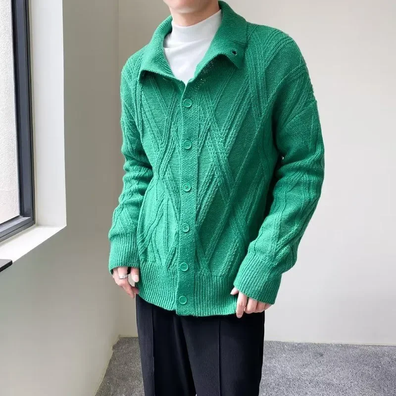 

Turtleneck Sweater Men's Autumn Winter Thick Loose Solid Color Cardigan Jacket Without Hot Weather