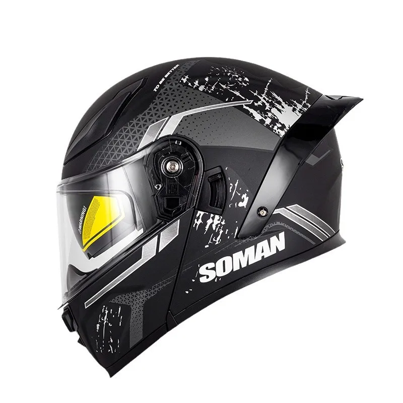 SOMAN F2 DOT Certification Motorcycle Dual Lens Flip Helmet Professional Motorcycle Off-road Racing Helmet with Large Tail Fin