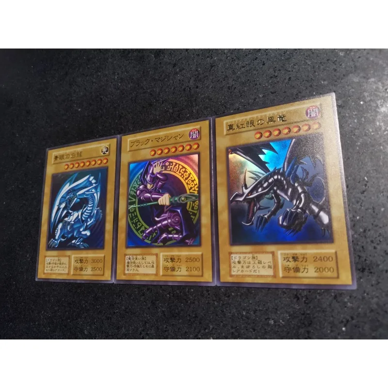 3pcs/set Yu Gi Oh Blue-Eyes White Dragon Dark Magician self made Refraction flash card Anime Classics Game Collection Cards Toy