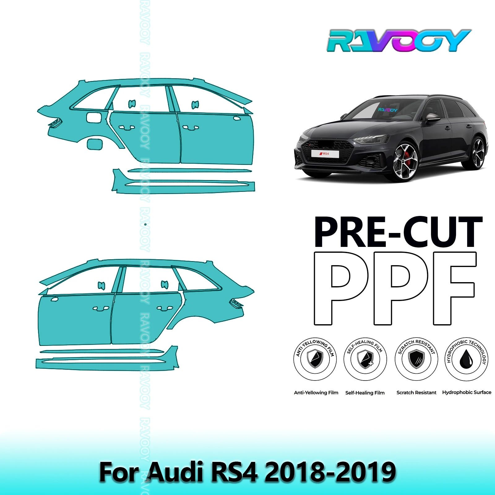 

For Audi RS4 2018-2019 8.5mil Clear Matte Pre-Cut PPF Door & A/B Pillar Kit TPU Paint Protection Film Set