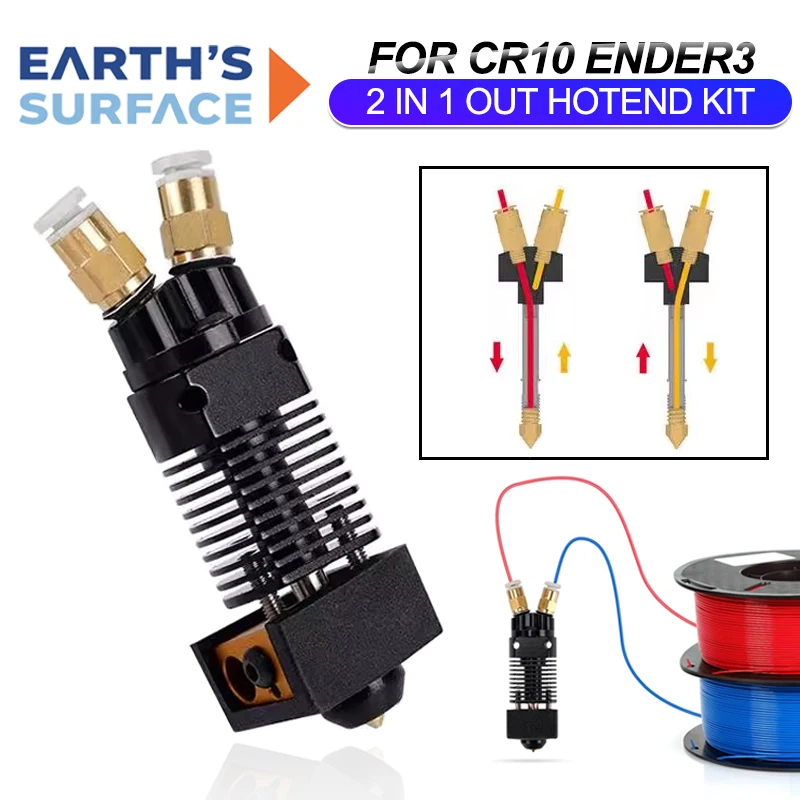 2 in 1 Out Dual Color J-Head Metal Hotend With PTFE Tube Print Head Kit for 3D Printer Parts Ender 3 CR10 Direct Bowden Extruder