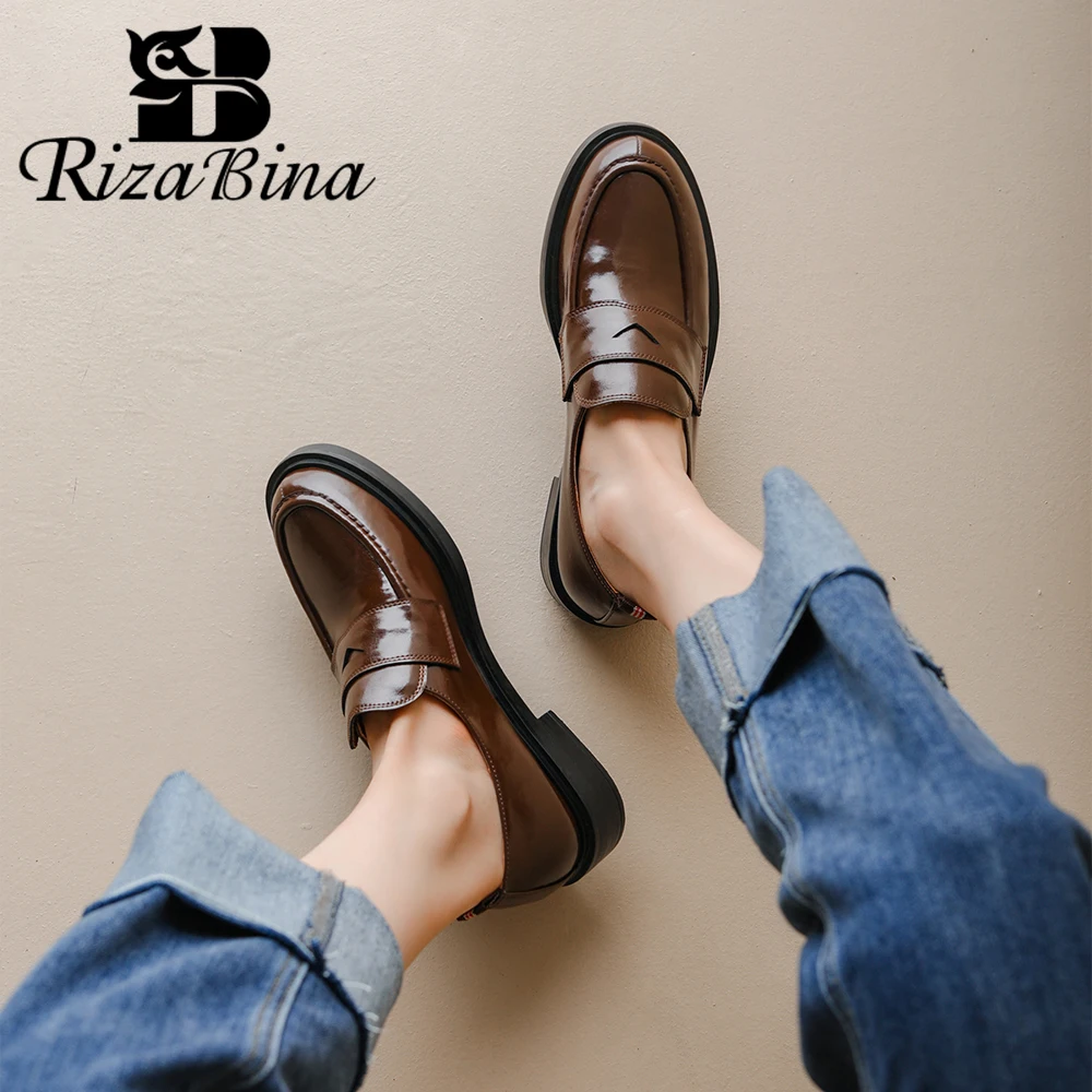 

RIZABINA Luxury Designer Women Loafers Shoes Real Leather Slip On Flats Shoes Ladies British Style Office Daily Shoes 2024 Trend