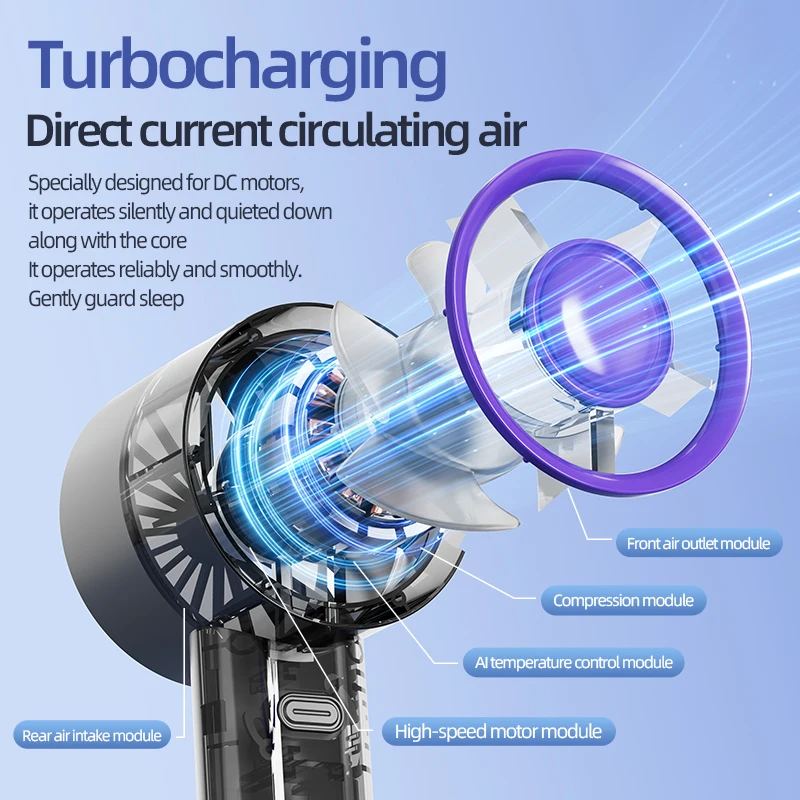 휴대용 핸드 헬드 팬 여행 야외 활동을위한 미니 개인 고속 팬 USB 고속 충전 음소거 공기 계산 팬