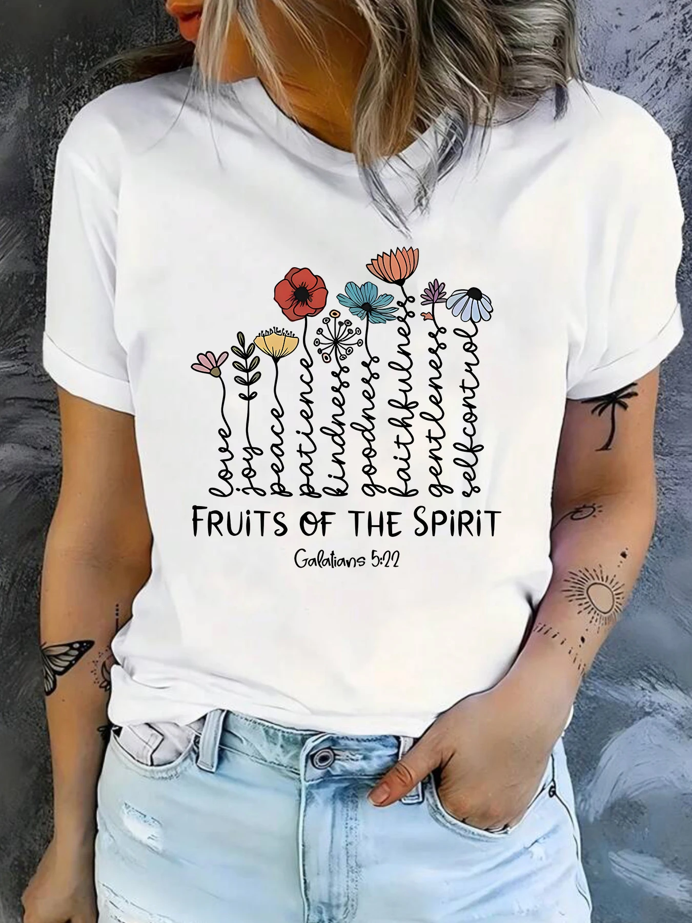 

Flower art letters summer ladies short sleeve T-shirt casual Joker top fashion women clothing