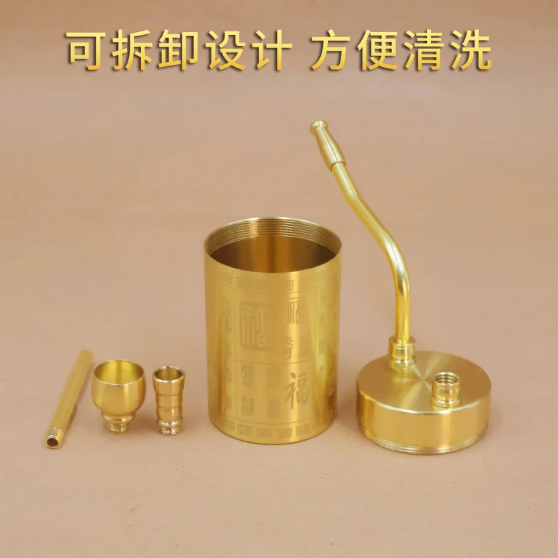 Brass Hundred Blessings Water Pipe Clouds of Fortune Wealth Rolling Style Chinese Water Pipe Portable Craft Ornament Stall Displ