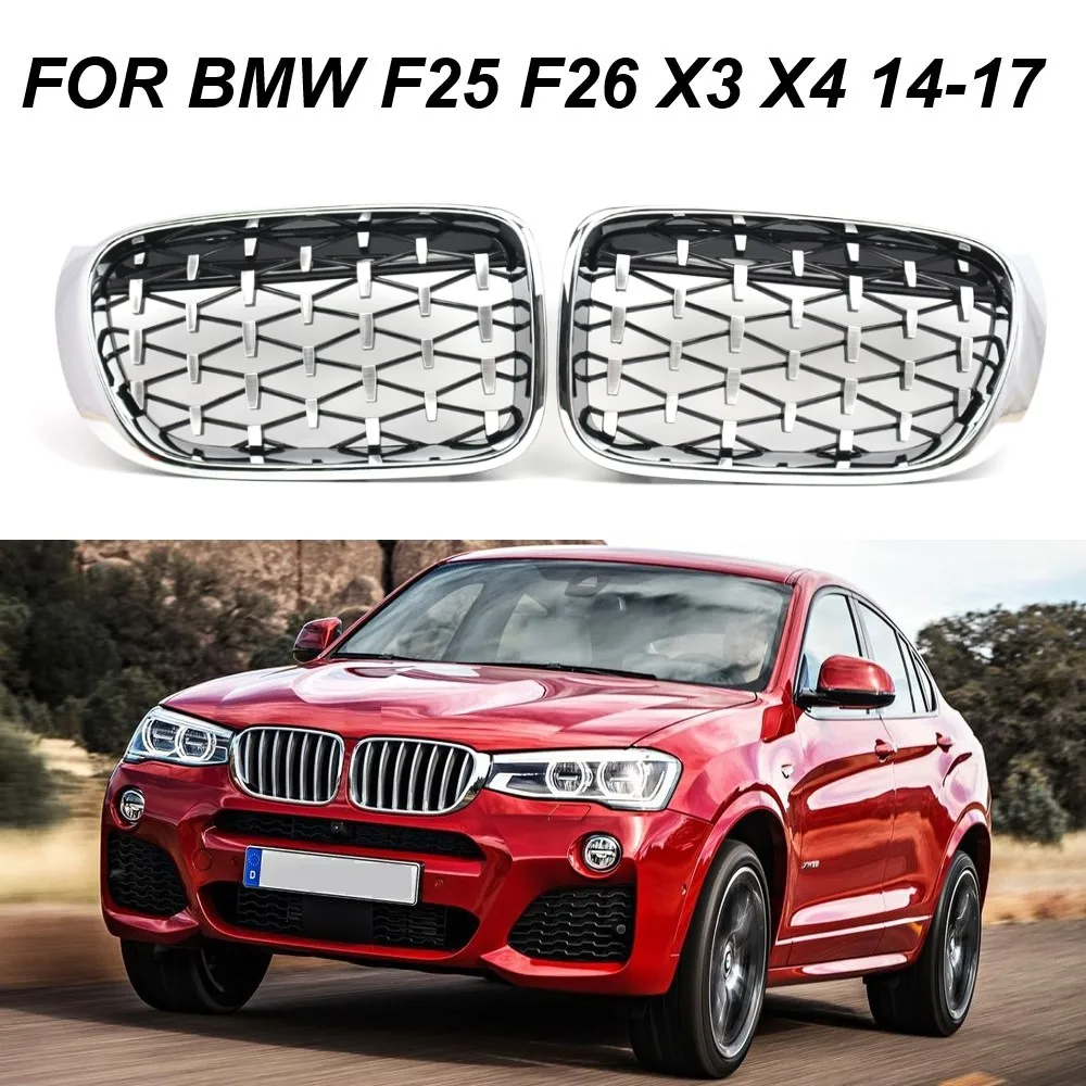 

Для BMW F26 X4 F25 LCI X3 Facelift 2014-2018 хромированная серебристая бриллиантовая решетка для почек в стиле Meteor, решетка переднего бампера, автомобильные аксессуары