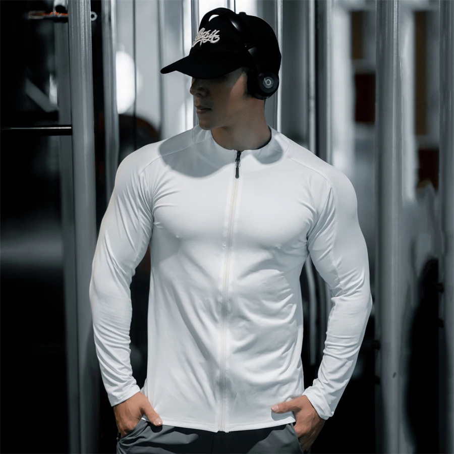 2024 Men\'s Muscle zipper Shirts Light Weight Slim Fit Long Sleeve Workout Gym T-Shirts Soft Tees Bodybuilding