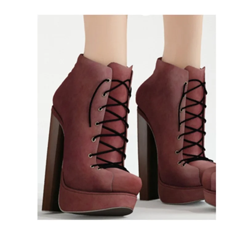 

Brown Lace Up Mid Calf Platform Boots Chunky Heel Round Toe Fashion Cool 2026 Summer Big Size Woman Shoes Zapatillas Mujer