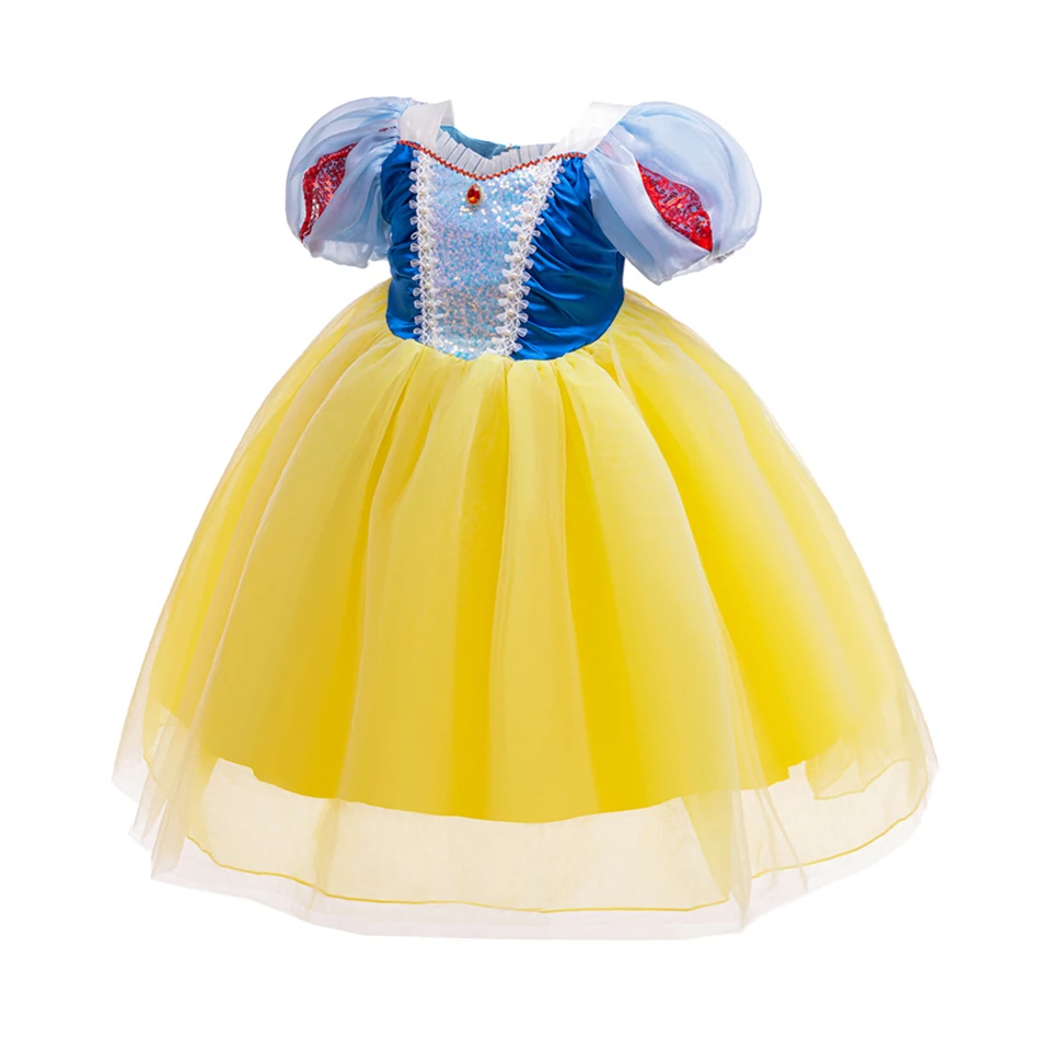 Snow White Dress Sequin Mesh Gown Halloween Dress up Kids Cosplay Princess Costume Toddler Girls Christmas Carnival Apparel  ﻿