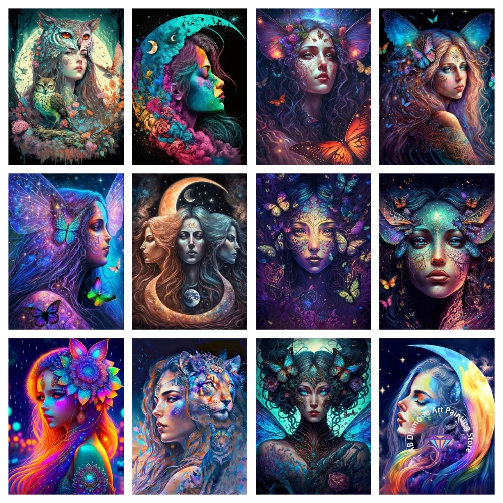 

Butterfly Girl AB Diamond Painting Kit Square Round Diamond 5D DIY Dreamy Portrait Mosaic Handmade Art Exquisite Gift Home Decor