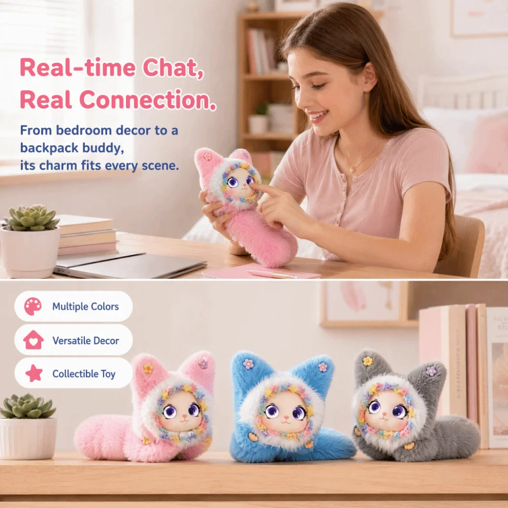 AI Continuous Dialogue AI Cat Plush Intelligent Voice Communication Winking Interaction AI Cat Spirit Pendant