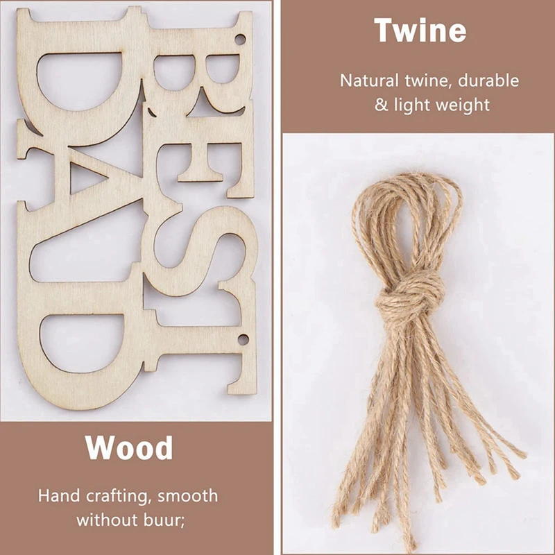 80Pcs Best DAD Unfinished Wood Crafts, Gift Tags With String For Father's Day Gifts, Dad's Birthday Party Decorations