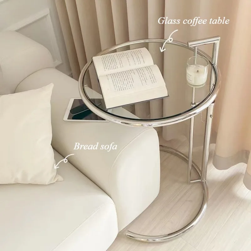 Creative second-hand coffee table small apartment tempered glass ins liftable living room stainless steel side table