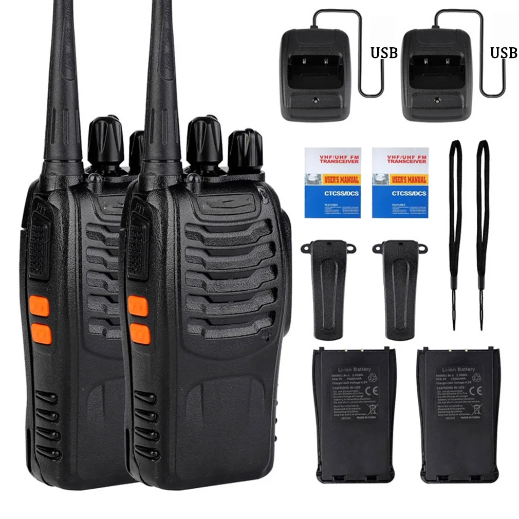 2PCS USB Rechargeable Portable 2-Way Walkie Talkie+ Headset FM Radio Transceiver Frequency Long Range Walkie Talkie For 8-8-8-S