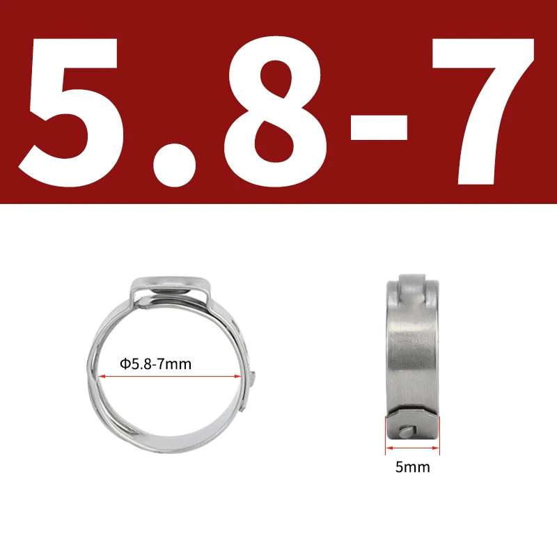PEX Cinch Clamp Rings Single Ear Stepless 5.8-23.5mm Stainless Steel Tubing Pipe Clamps for PEX Tubing Pipe Fitting Connections