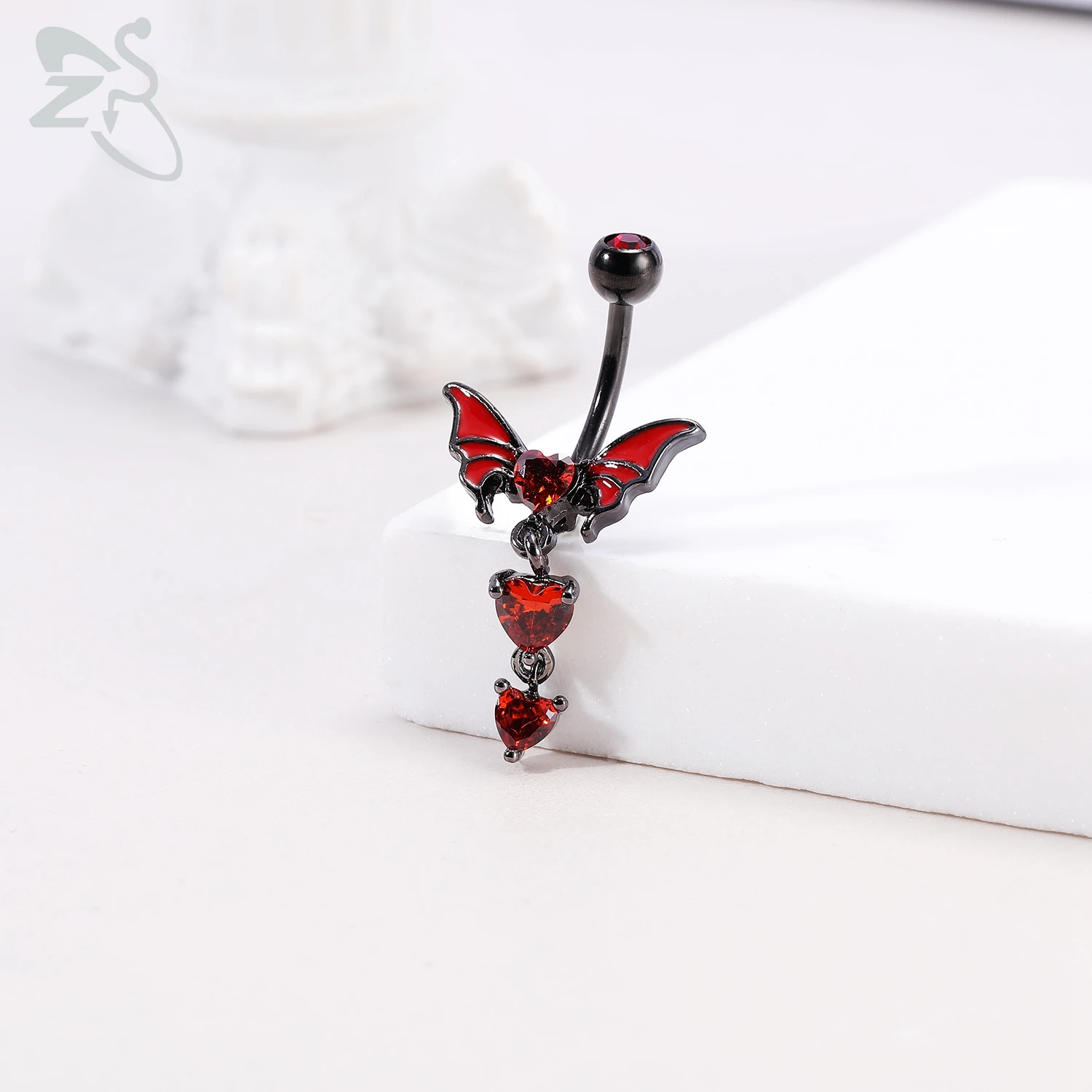 Black Stainless Steel Belly Button Ring, Gothic Skull