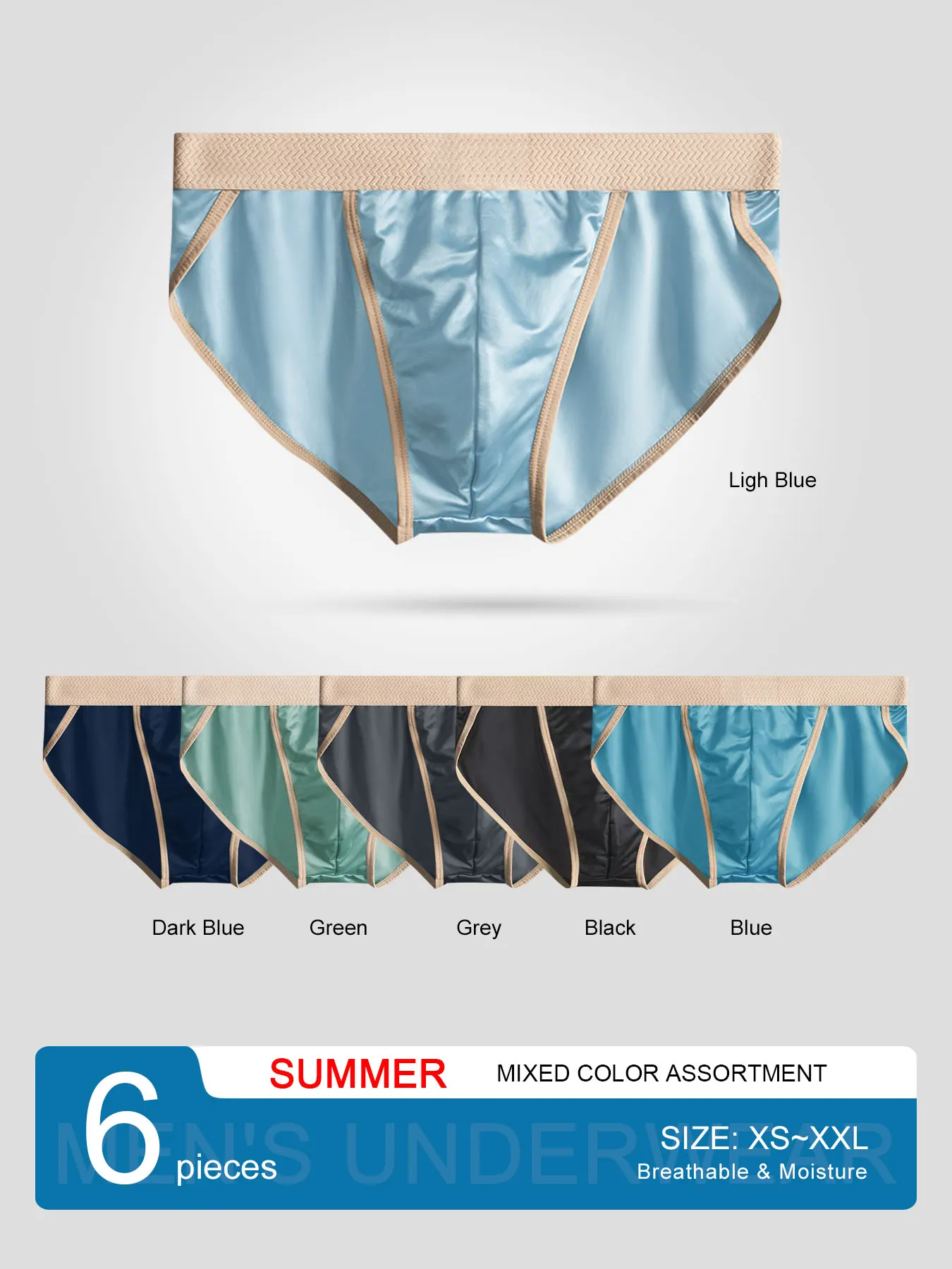 

6PCS Men's ice silk triangle Underwear: Summer light, breathable, multi-color combination for daily casual men's underwear