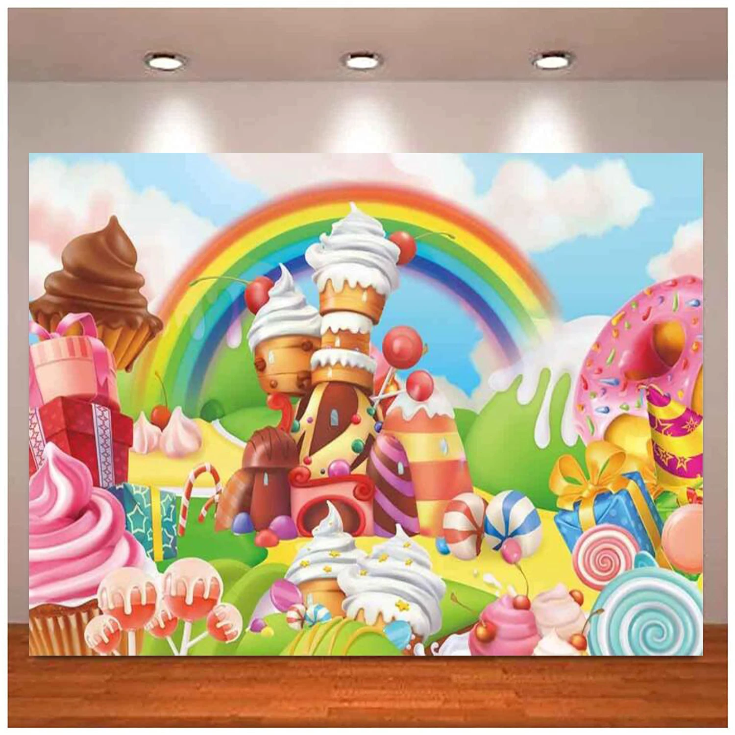 Lollipop Candyland Photography Backdrop Sweet Cartoon Rainbow Party Supplies For Girl Princess 1st Birthday Decor Background