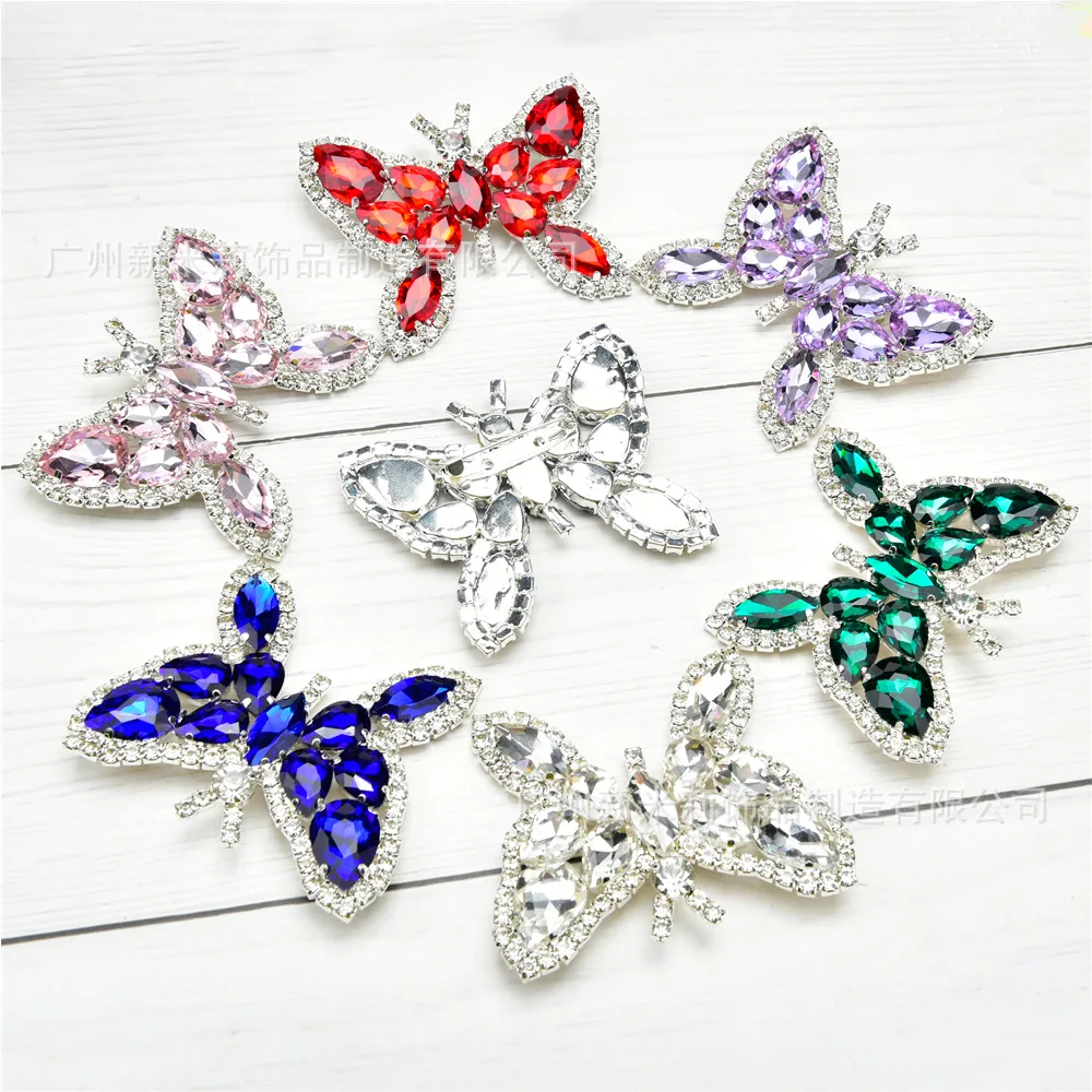 

Luxury Colorful Glass Rhinestone Butterfly Buttons DIY Apparel Accessories Jewelry Wholesale DIY Shoes Shirt Belts Decoration