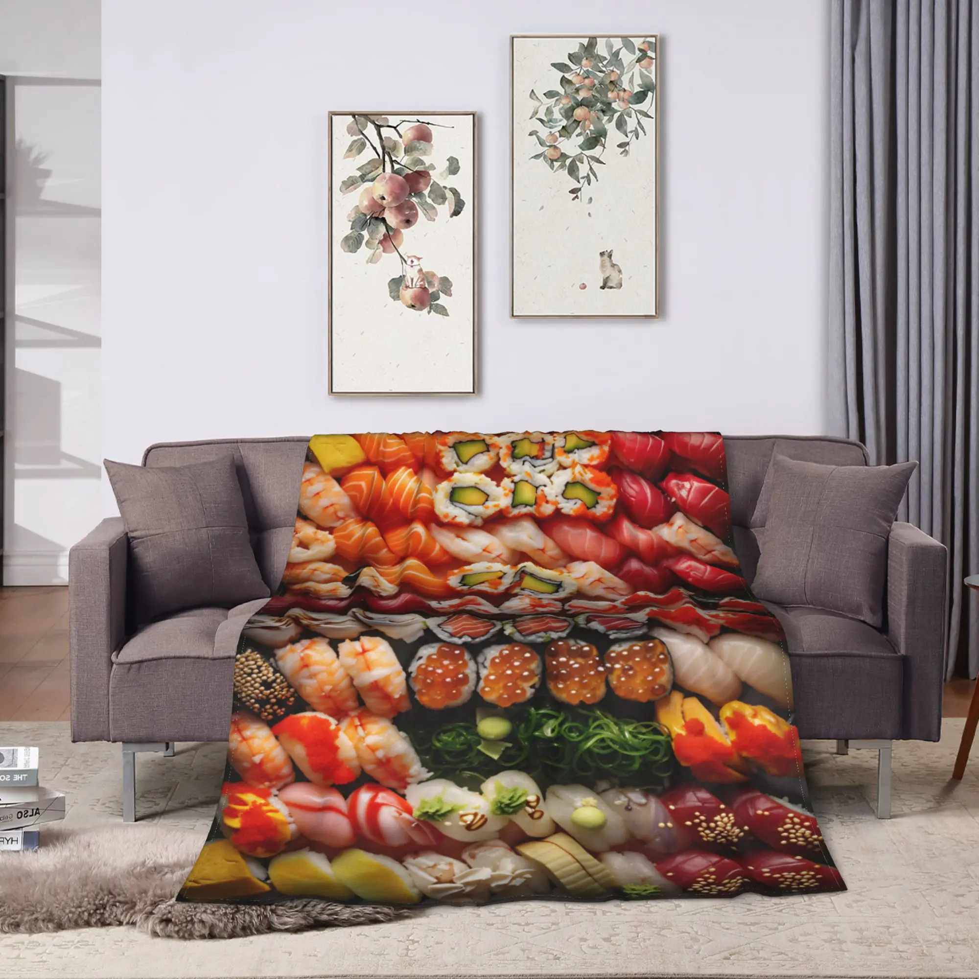 Taste of Japan Exquisite Sushi Creations Flannel Blanket Adults Warm Throw Blanket Winter Couch Chair Bedspread Sofa Bed Cover