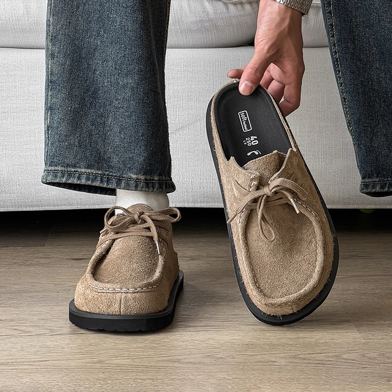 Estate nuove ciabatte in vera pelle scamosciata stile britannico di alta qualità per scarpe casual da uomo da donna kaki Hombre abito quotidiano