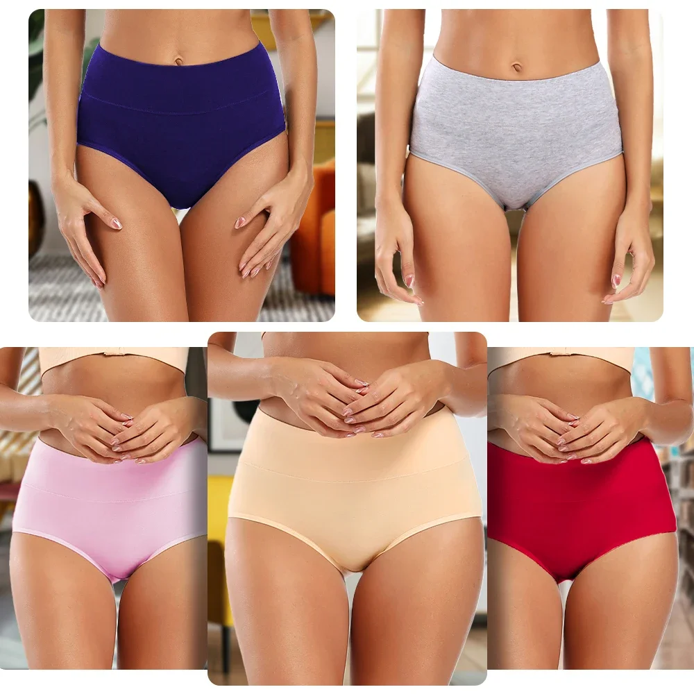 5PCS/Set Plus Size Cotton Underwear High Waist Women\'s Panties Ladies Briefs Comfort Sexy Lingeries Female Solid Intimates Panty