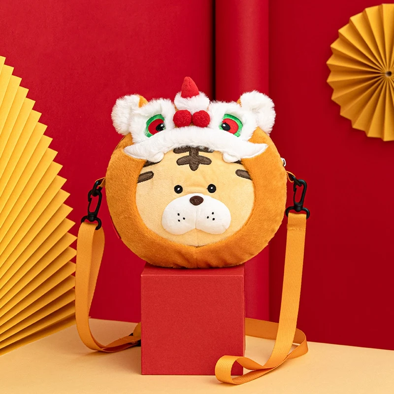 Tiger Plush Sling Bag Decor New Year Cartoon Kids Coin Purse Party Pendant New Year Decorations Plush Toys Gift