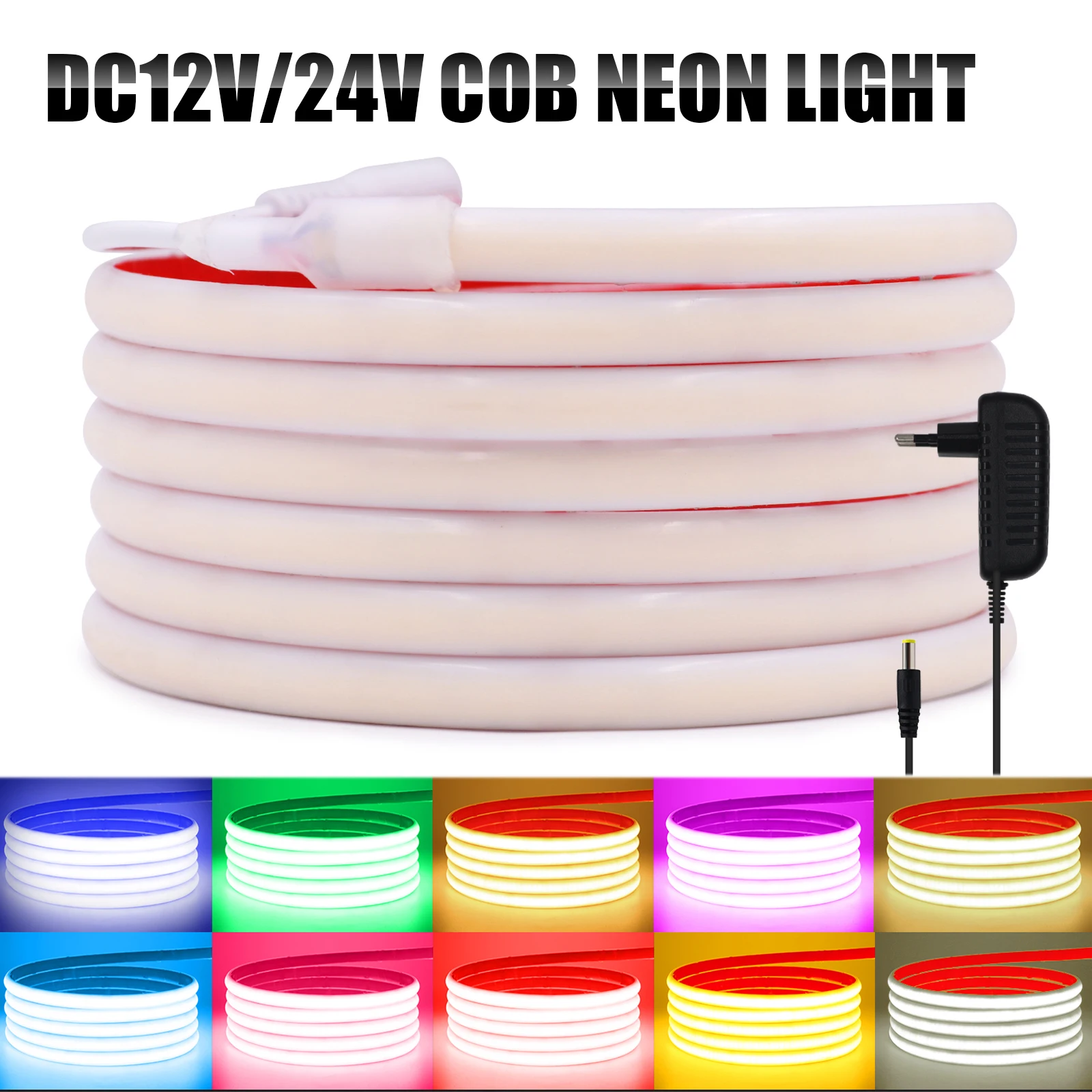 

IP68 Waterproof COB LED Tape 12V 24V High Density 320LEDs/m Flexible COB LED Light Strip With EU Power Adapter 10 Colors