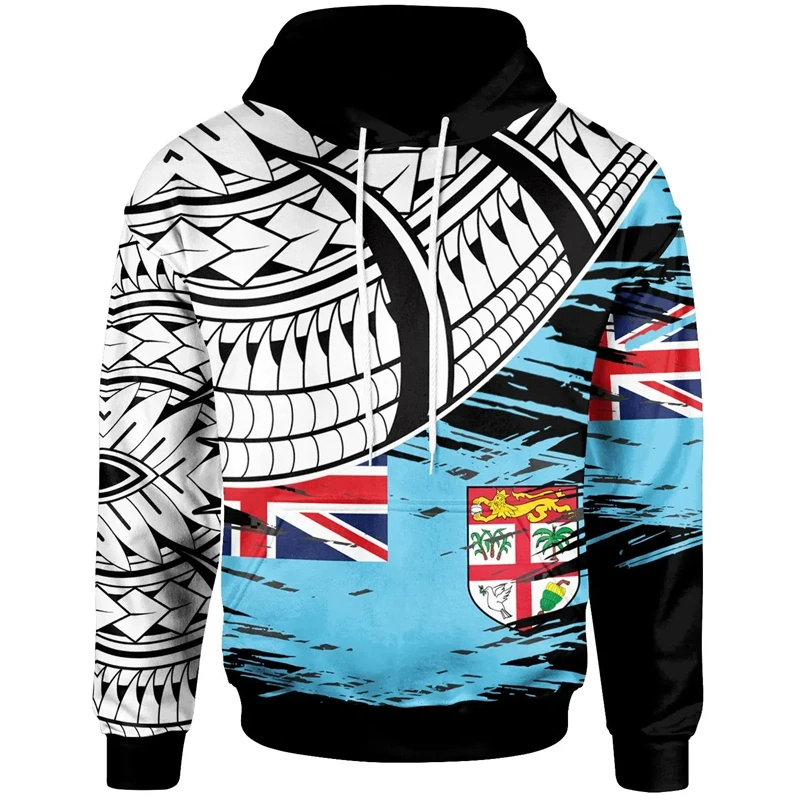 Vintage Fiji Flag Street Print Clothing Men Hip Hop Hooded Sweatshirt Fashion Hoodies Fijian National Emblem Oversized Pullovers