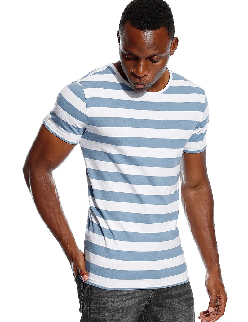 Striped T Shirt for Men Even Stripe Shirt Male Top Tees Black and White Blue Short Sleeve O Neck Cotton TShirts Unisex