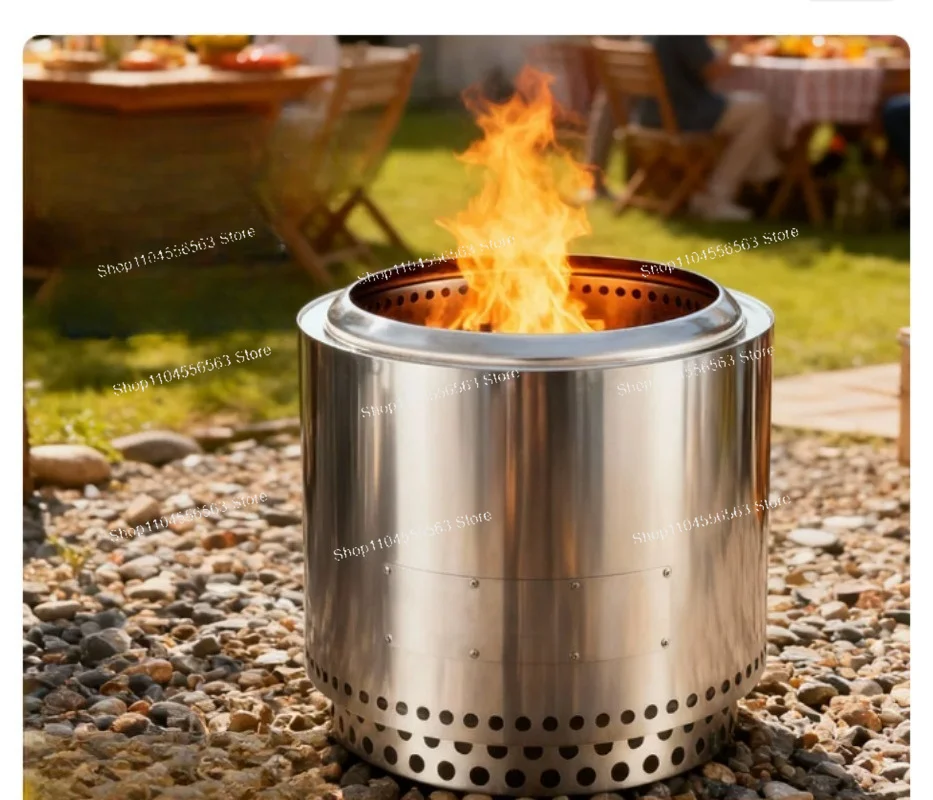 Outdoor Camping Wood Stove Medium Integrated Stainless Steel Campfire Patio Smokeless Barbecue Grill