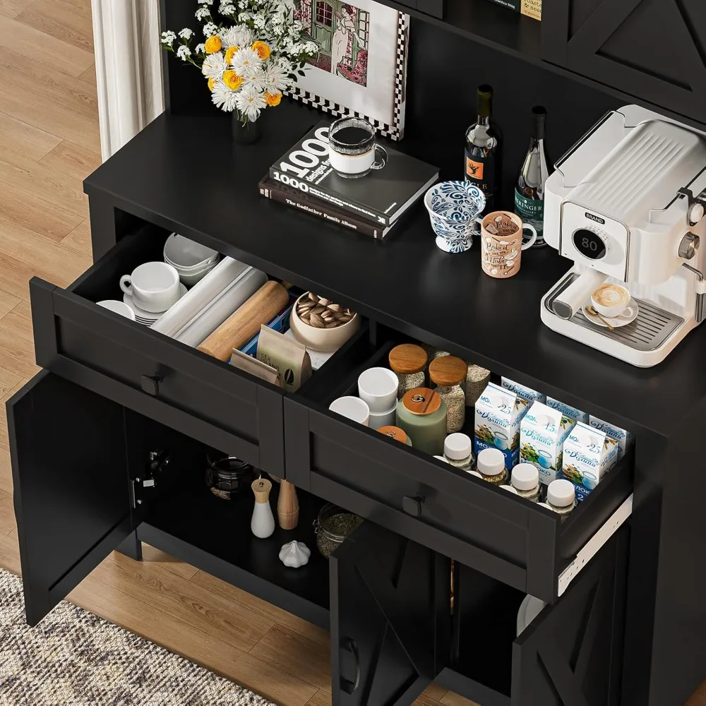 67.7 Inch Farmhouse Pantry Storage Cabinet with Sliding Barn Doors, 2 Drawer Farmhouse Coffee Cabinet with Adjustable Shelf, Sid