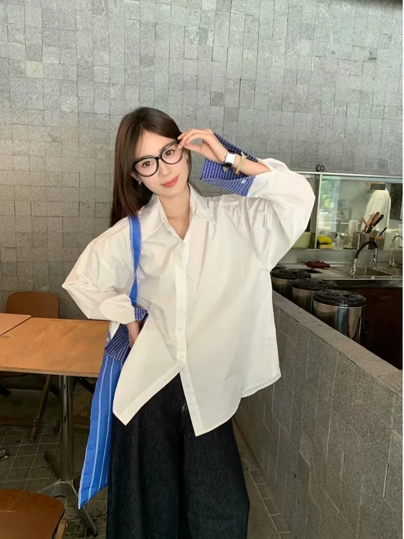 

Women's Plaid Long Sleeve Shirt Autumn New Lazy Style Outerwear Versatile Mid-Length Trendy Top Korean Loose Fit Commute Style