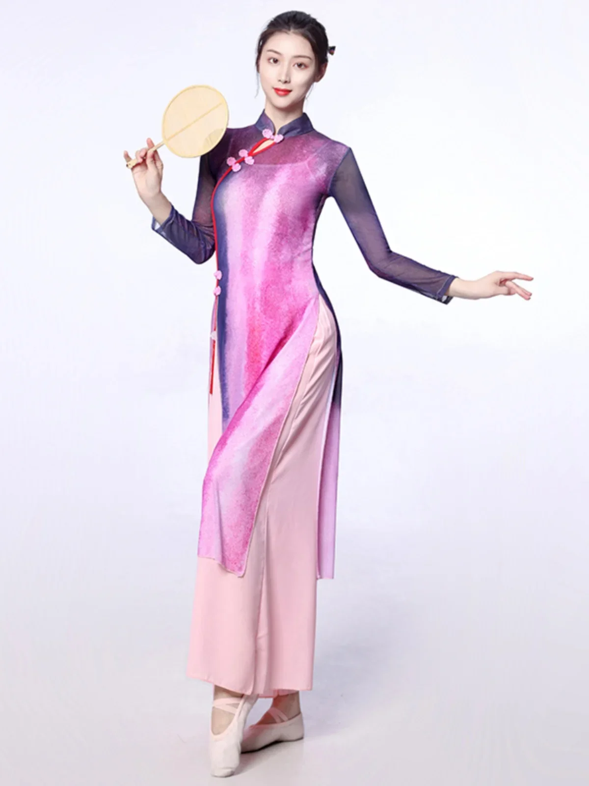 Summer Modern Fan Dance Clothes Women Classical Dance Performance Clothes Women Chinese Style Body Rhyme Floating Yarn Cheongsam