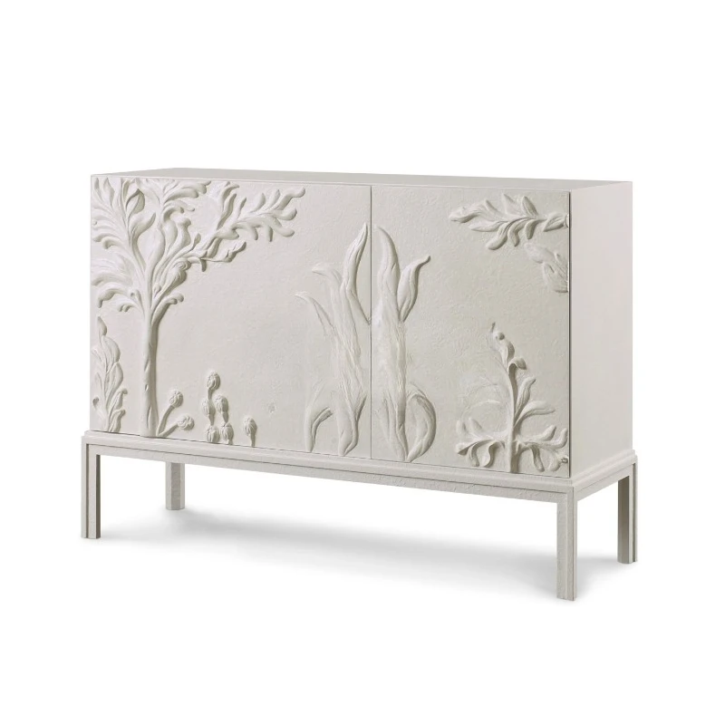 

French retro shoe cabinet, entrance cabinet, hand-carved sunflower side cabinet, simple American white living room decorative