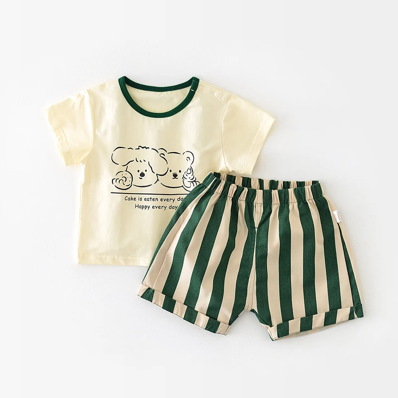 Milancel 2024 Summer Baby Clothes Set Toddler Boys Cartoon Print T-shirt Striped Shorts 2-Pcs Suit Infant Outfit 0-3 Y