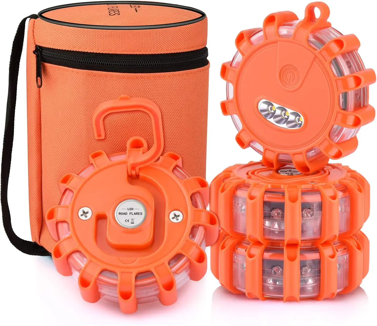 

Набор из 4 светодиодных дорожных фонарей-вспышек: аварийные сигнальные огни с магнитным основанием и крюком, сумка для хранения