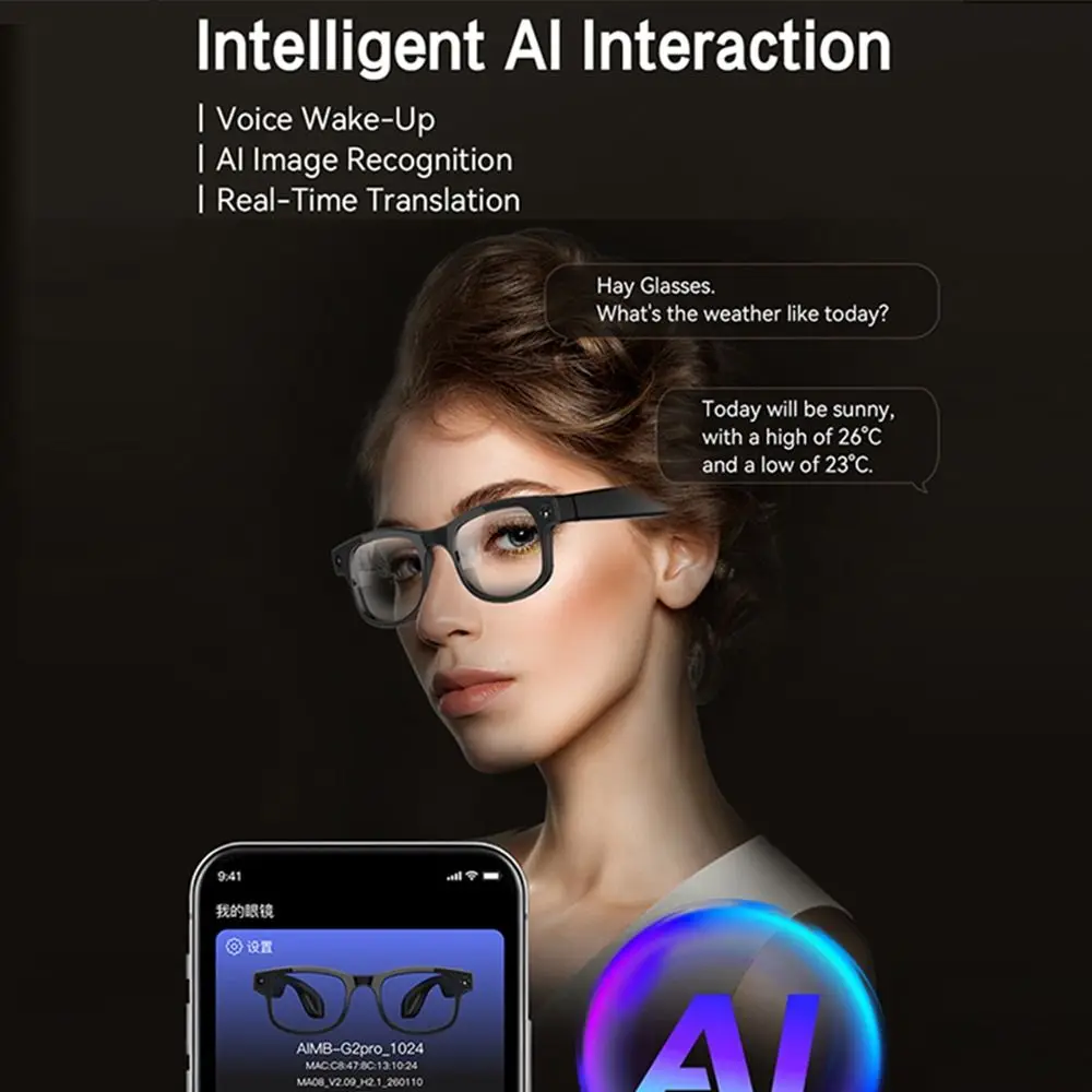 2 in 1 AI Smart Glasses HD Photo Video Voice Real-time Translation Smart Video Glasses Anti-Blue Light 800W pixel