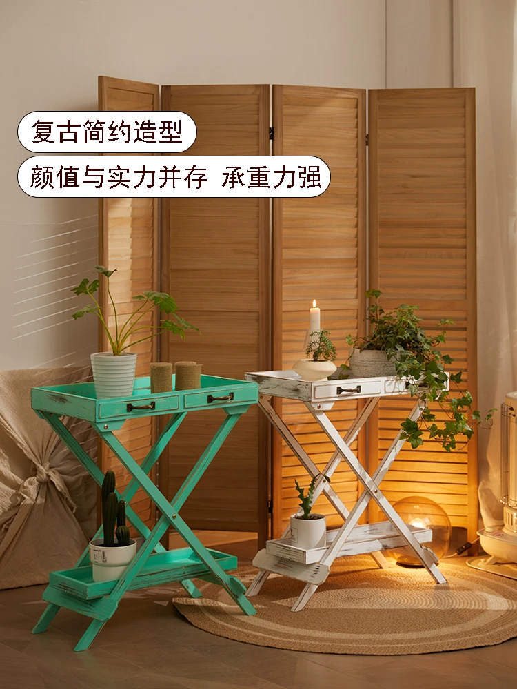 Retro outdoor indoor balcony solid wood flower rack rural pastoral creative floor-type fleshy flowerpot rack