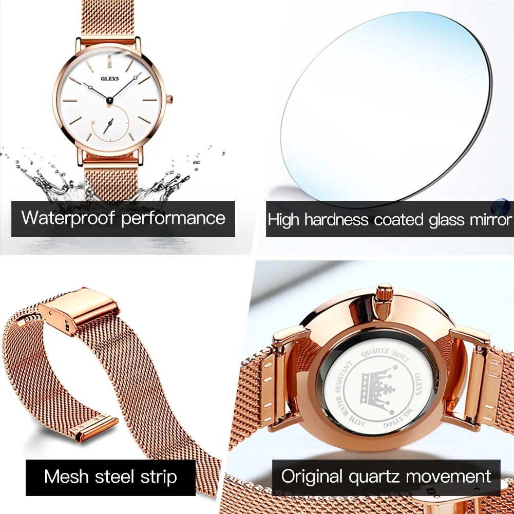 OLEVS 5190 Original Fashion Quartz Watch For Women Mesh Steel Strap Waterproof Wristwatch Simple Top Brand Business Woman Watch