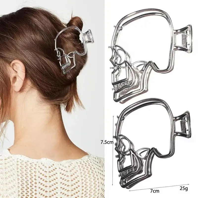 

2/3pcs Halloween hollowed out skull, metal shark clip, dark ponytail clip, punk style hair clip, hair accessory